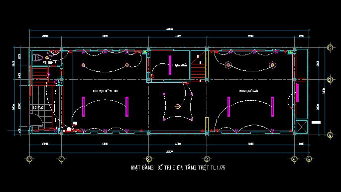 nhà 4 tầng,Bản vẽ nhà 4 tầng kích thước 6m x 19.2m,Bản vẽ autocad thiết kế nhà 4 tầng,bố trí điện nước